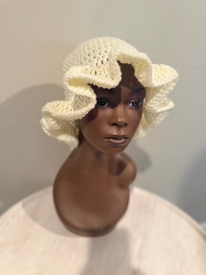White wavy brim hat