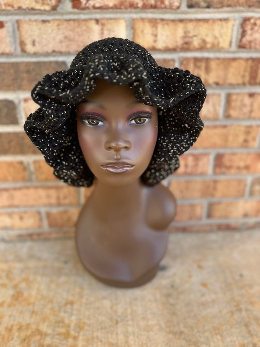 Black and gold wavy brim hat