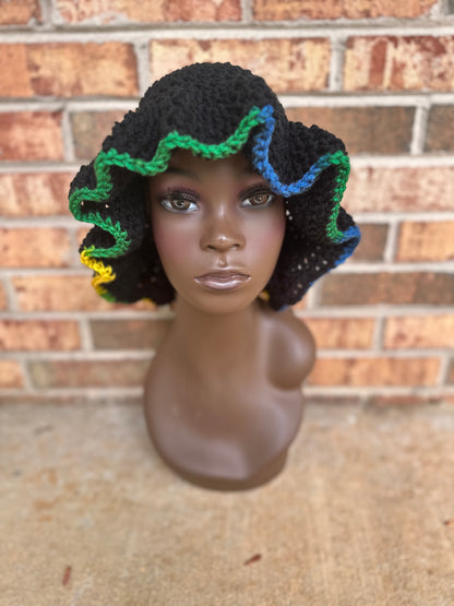 Black wavy brim hat with color