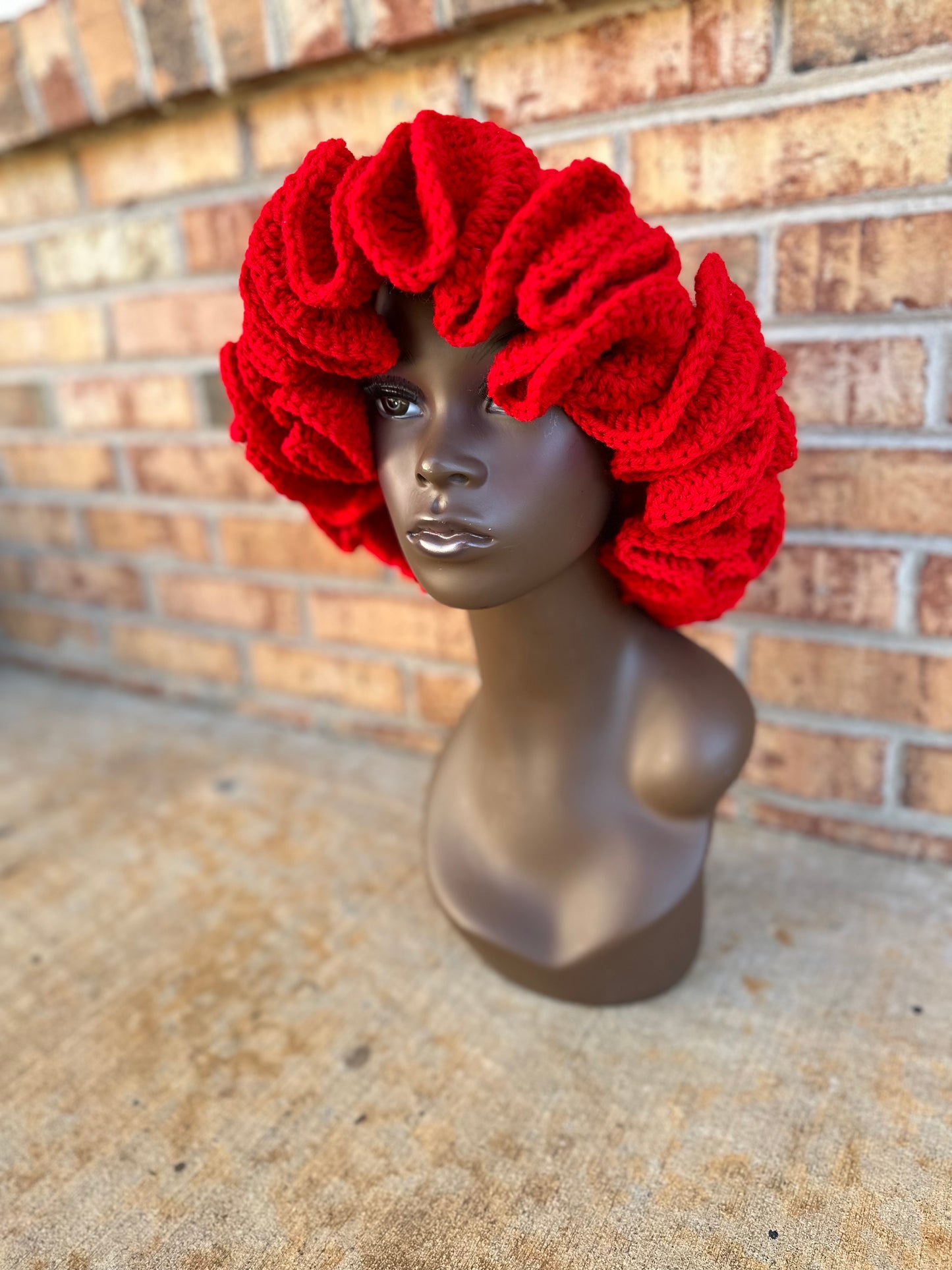 Red ruffle hat