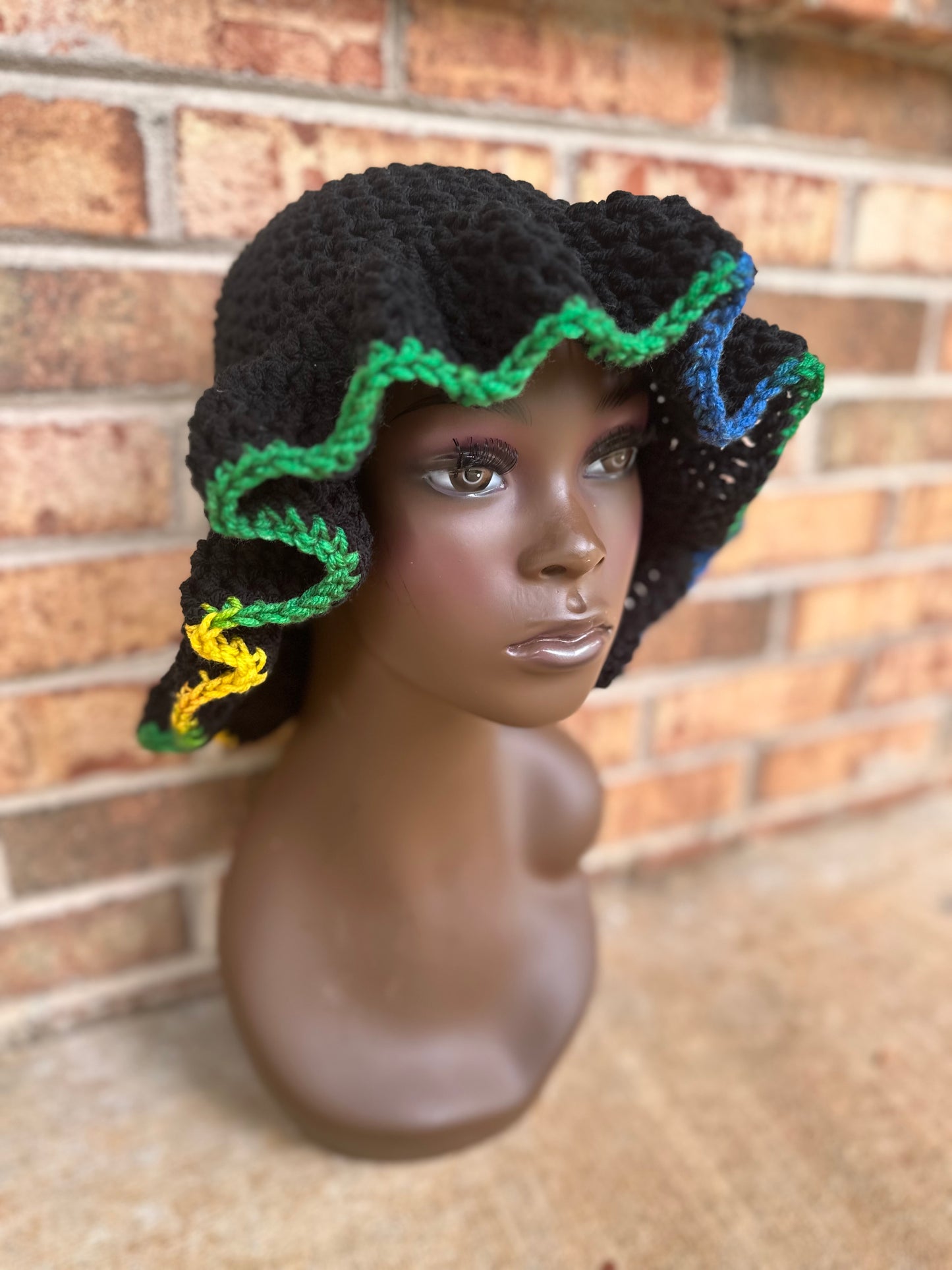 Black wavy brim hat with color