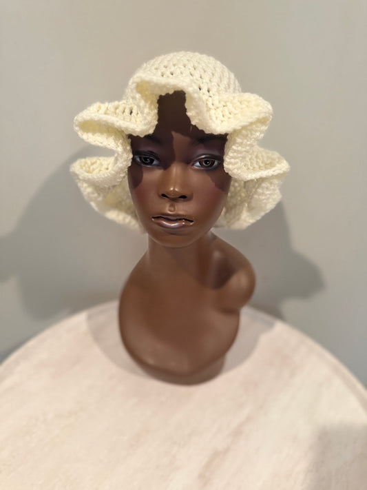 White wavy brim hat