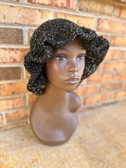 Black and gold wavy brim hat